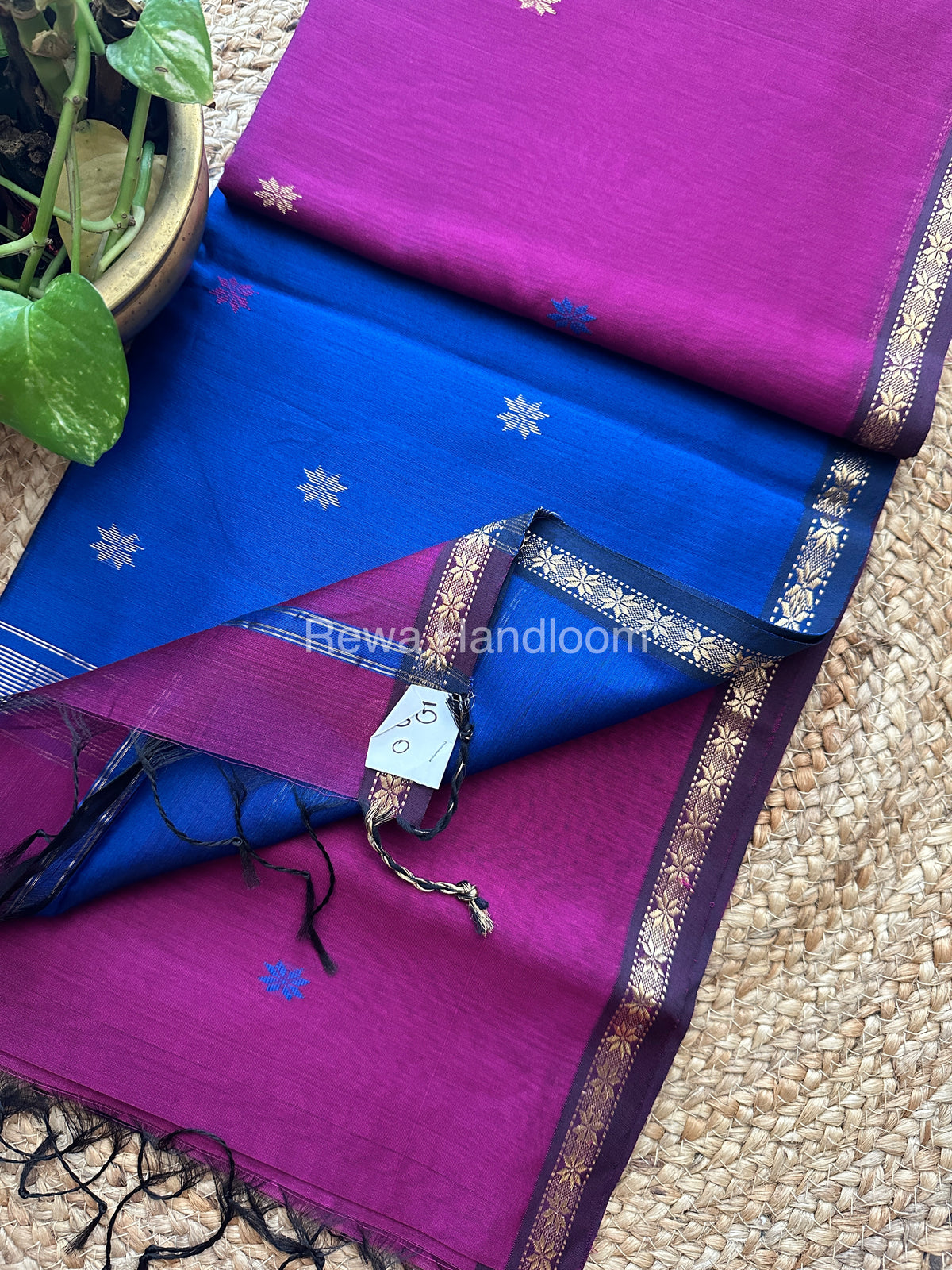 Purple- Dark Blue Zari Butti ~ Maheshwari Saree-SBT015