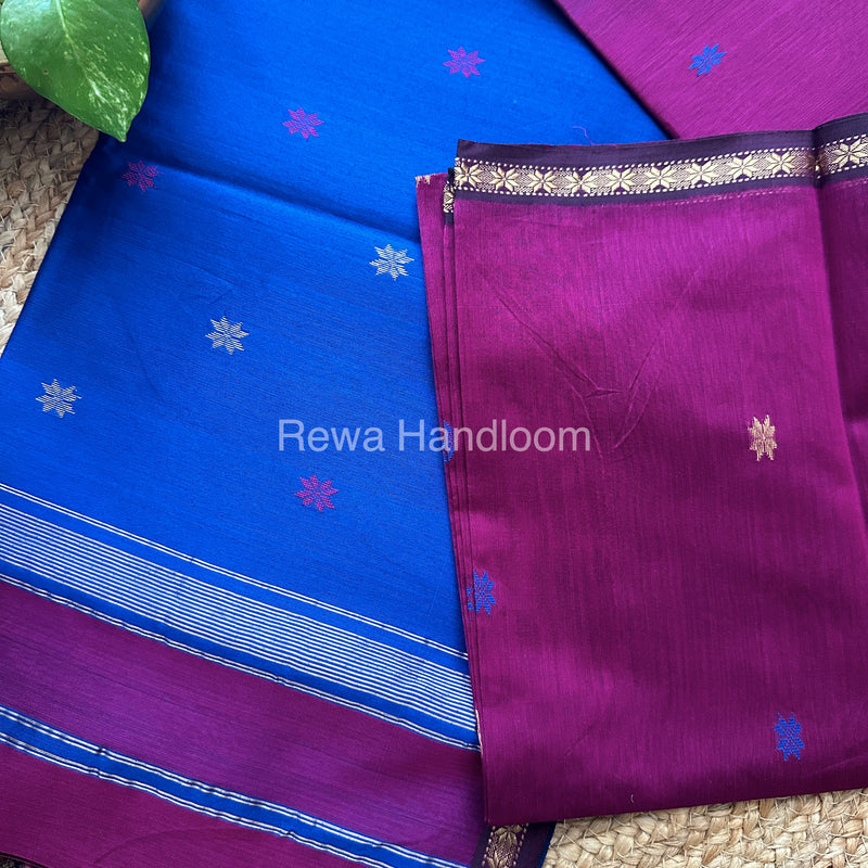 Purple- Dark Blue Zari Butti ~ Maheshwari Saree-SBT015
