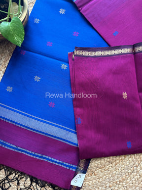 Purple- Dark Blue Zari Butti ~ Maheshwari Saree-SBT015