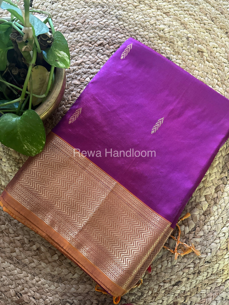 Maheshwari Purple Yellow Pure Silk Saree PS015