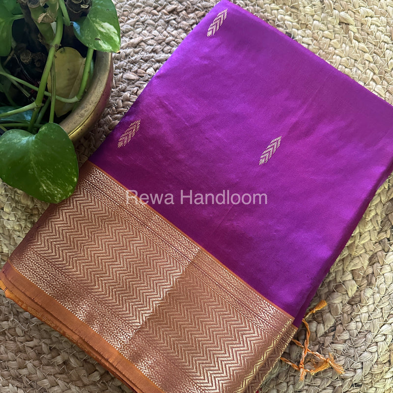 Maheshwari Purple Yellow Pure Silk Saree PS015