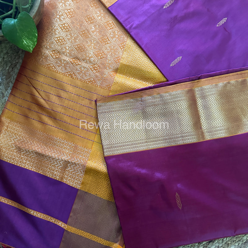 Maheshwari Purple Yellow Pure Silk Saree PS015