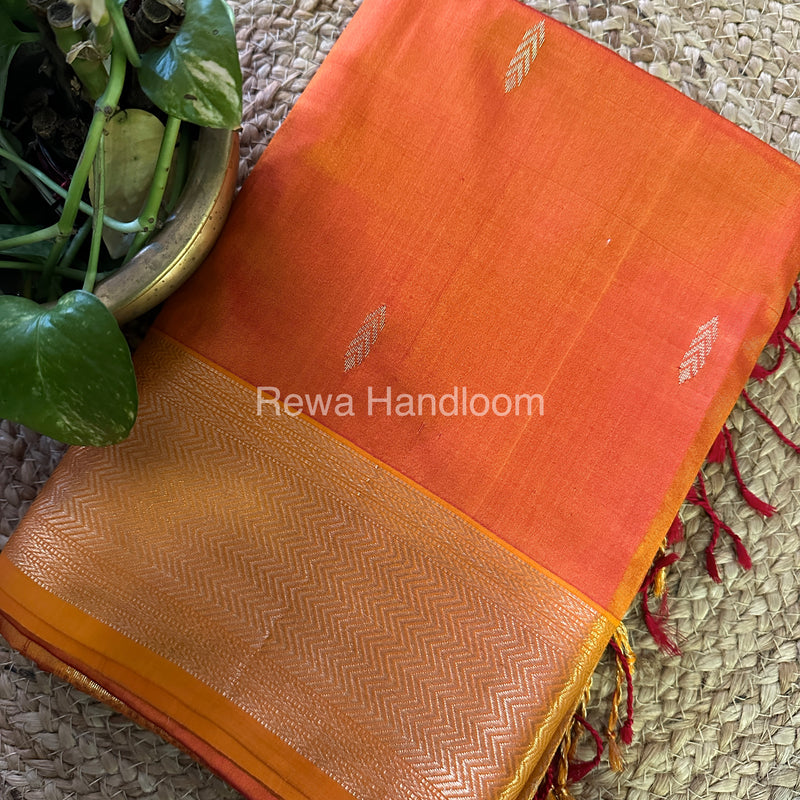 Maheshwari Orange Yellow Pure Silk Saree PS014