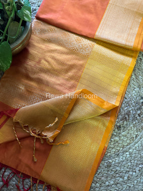 Maheshwari Orange Yellow Pure Silk Saree-PS014