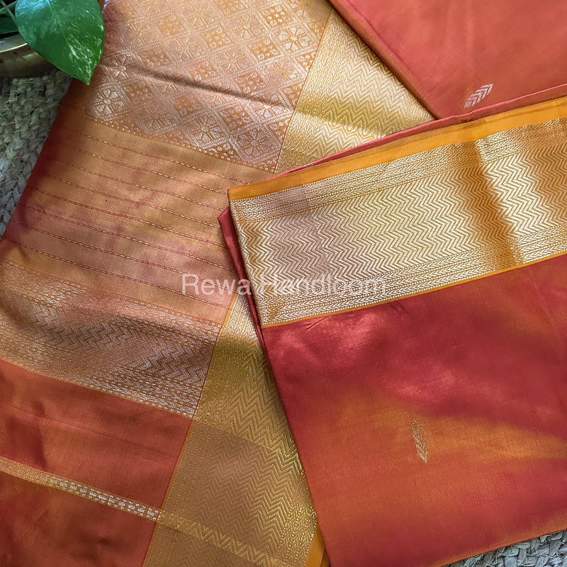 Maheshwari Orange Yellow Pure Silk Saree PS014