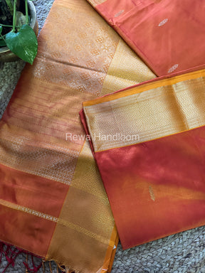 Maheshwari Orange Yellow Pure Silk Saree-PS014