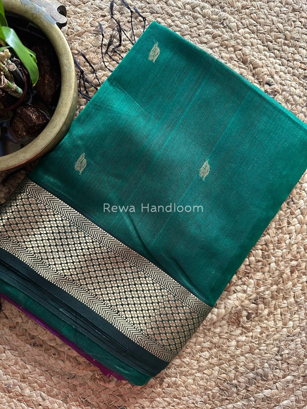 Green Zari Butti Maheshwari Saree PTB0110