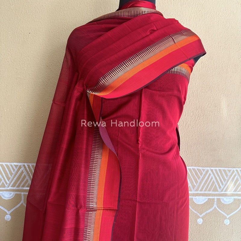 Maheshwari Dark Red Multicolour Dress Material RTP030