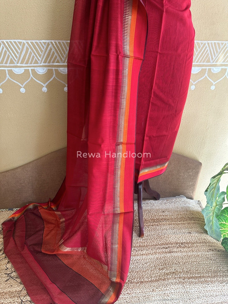 Maheshwari Dark Red Multicolour Dress Material RTP030
