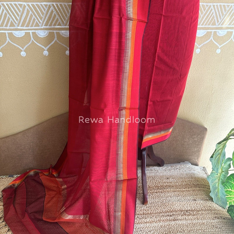 Maheshwari Dark Red Multicolour Dress Material RTP030