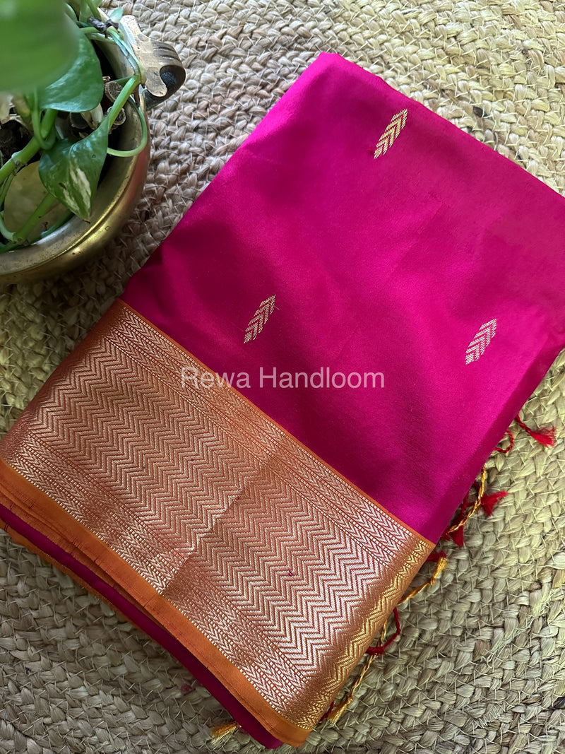 Maheshwari Magenta Yellow Pure Silk Saree PS012