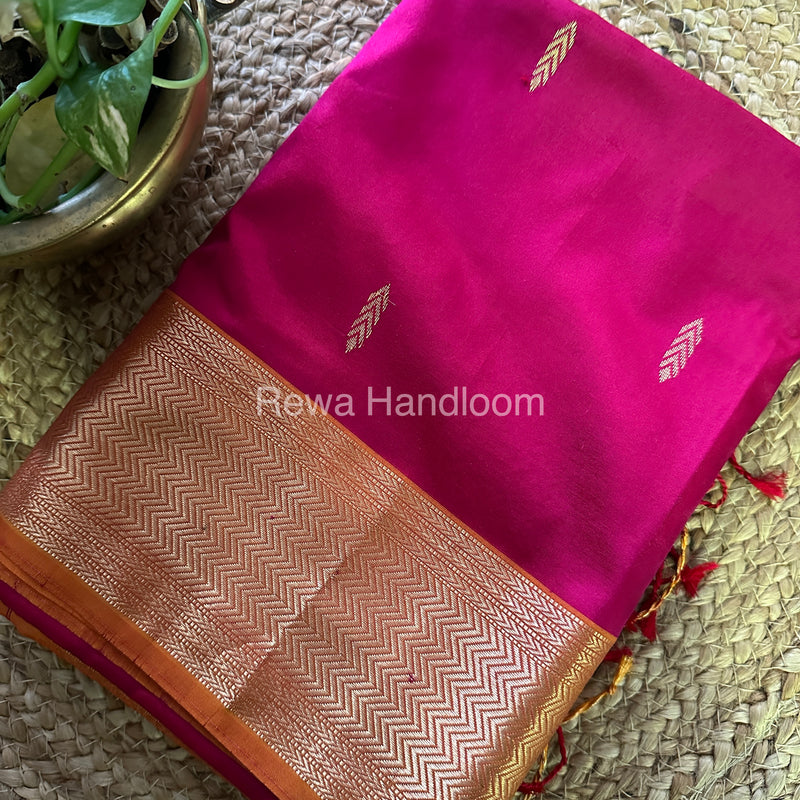 Maheshwari Magenta Yellow Pure Silk Saree PS012