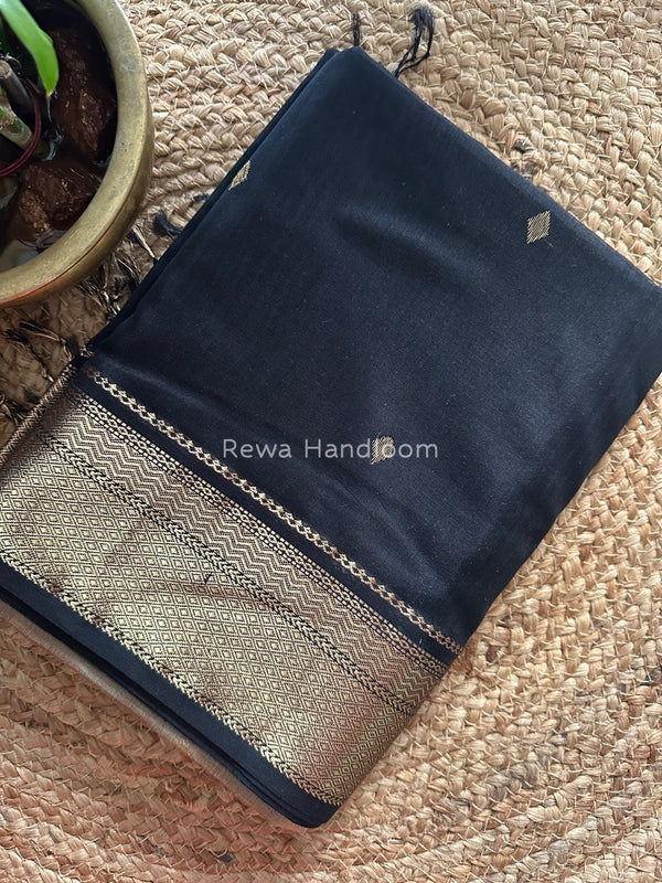 Black Zari Butti Maheshwari Saree PTB0109