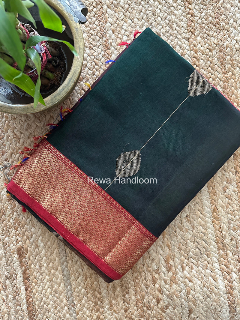 Maheshwari Dark Green Shaded Butta Saree BLSS016