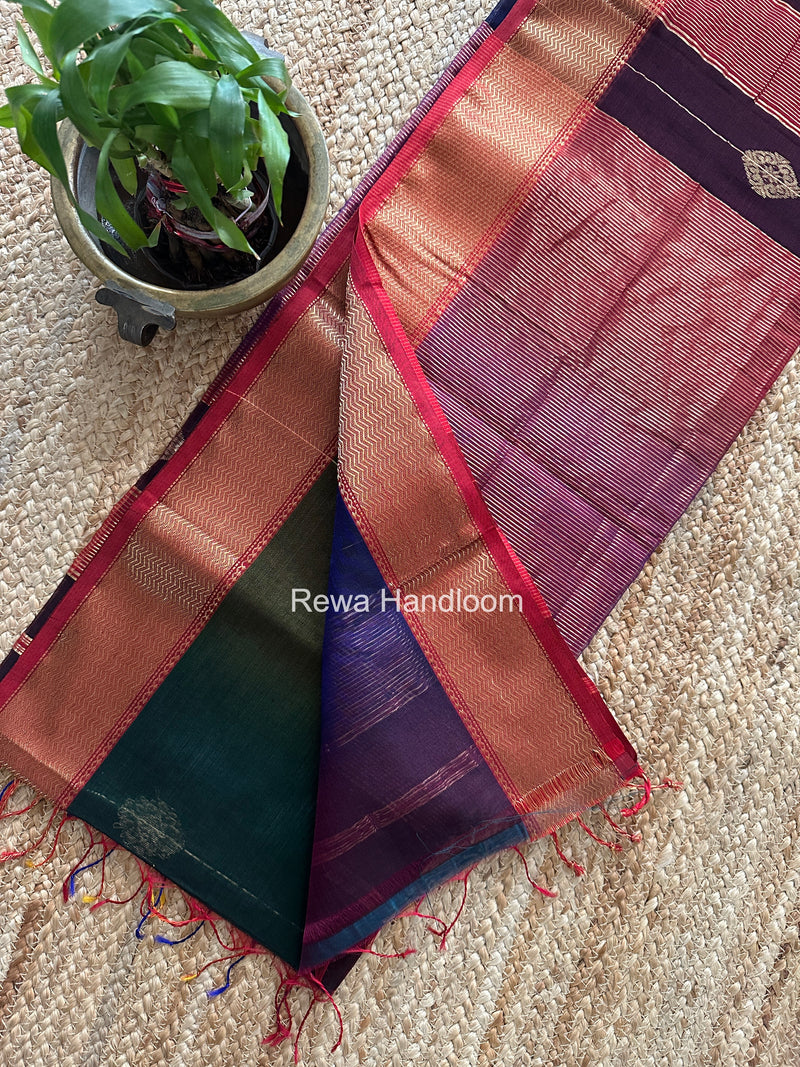 Maheshwari Dark Green Shaded Butta Saree BLSS016