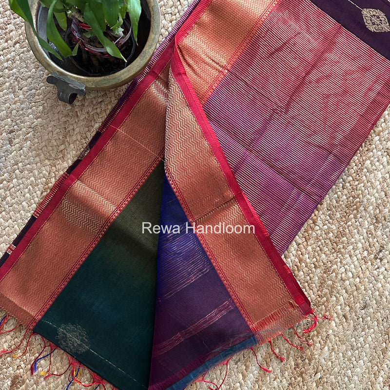Maheshwari Dark Green Shaded Butta Saree BLSS016