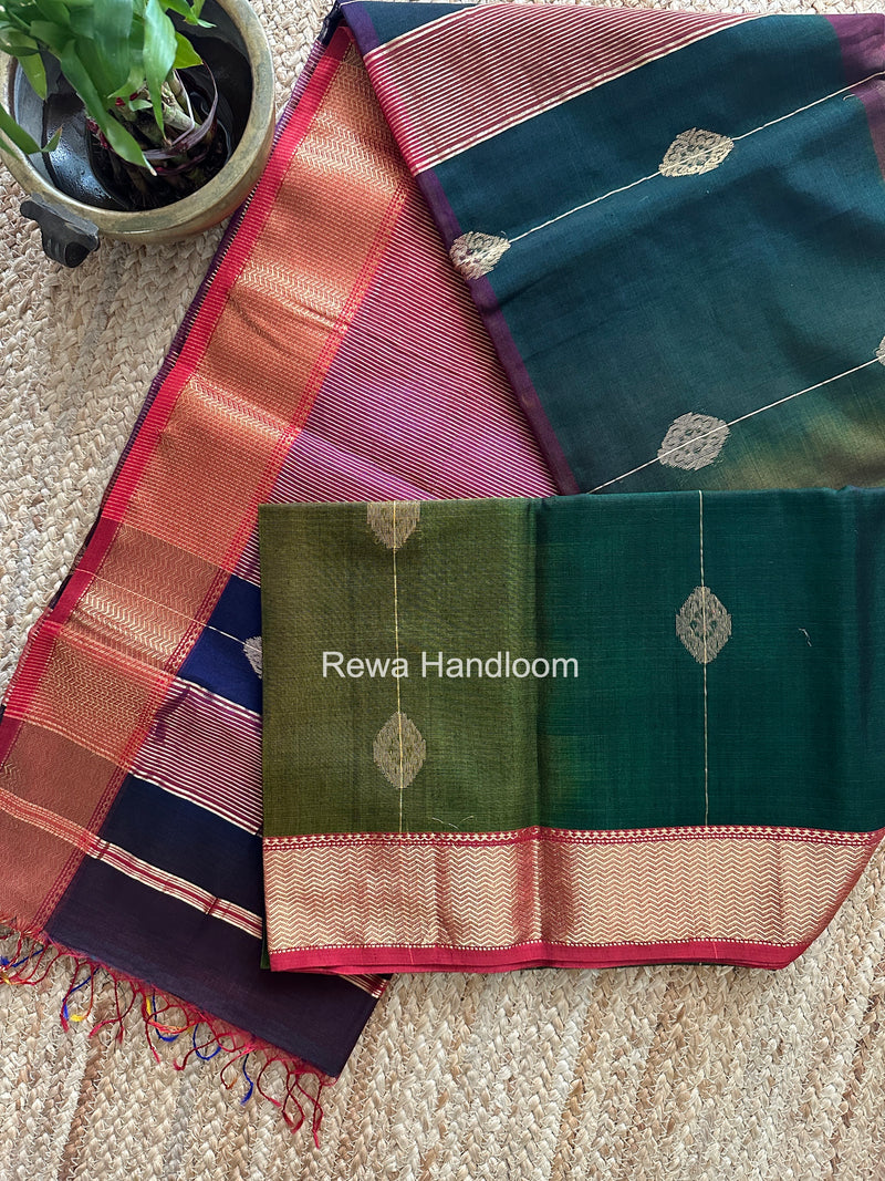 Maheshwari Dark Green Shaded Butta Saree BLSS016