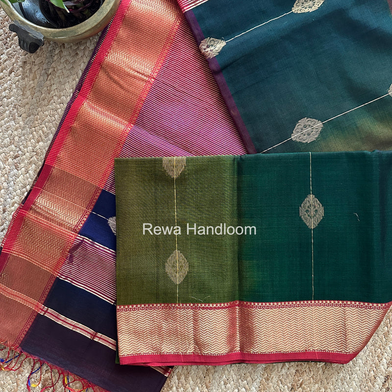 Maheshwari Dark Green Shaded Butta Saree BLSS016