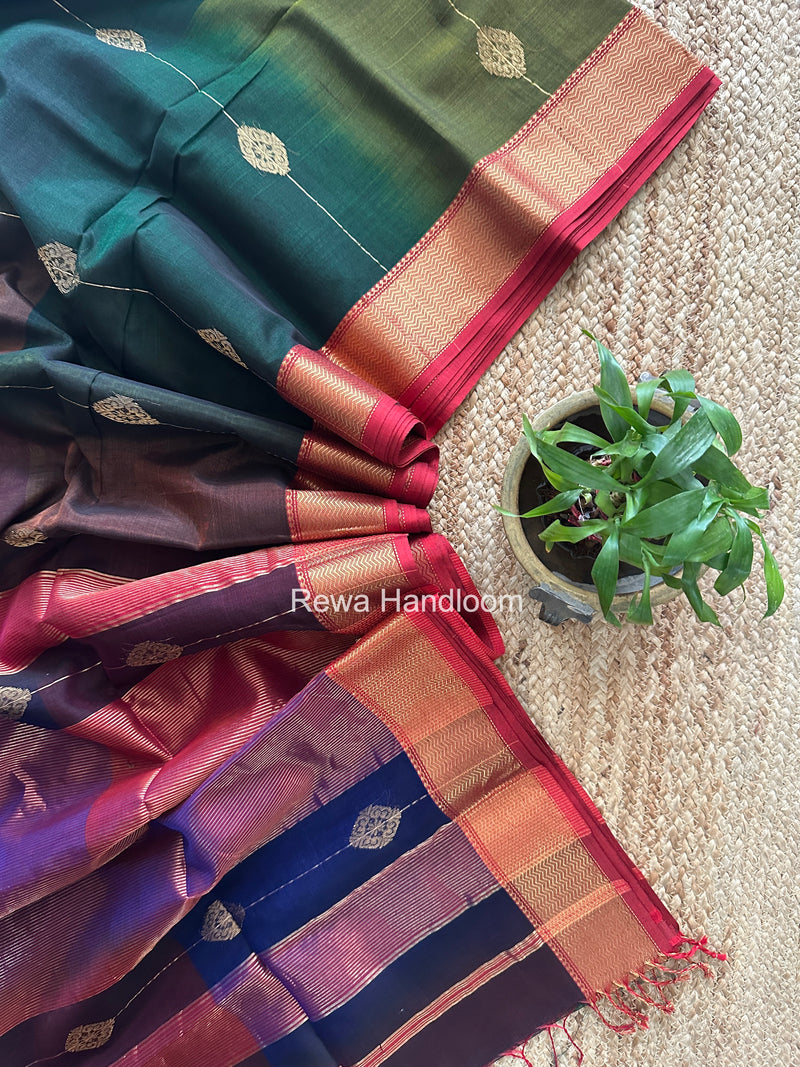 Maheshwari Dark Green Shaded Butta Saree BLSS016