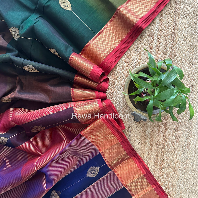 Maheshwari Dark Green Shaded Butta Saree BLSS016