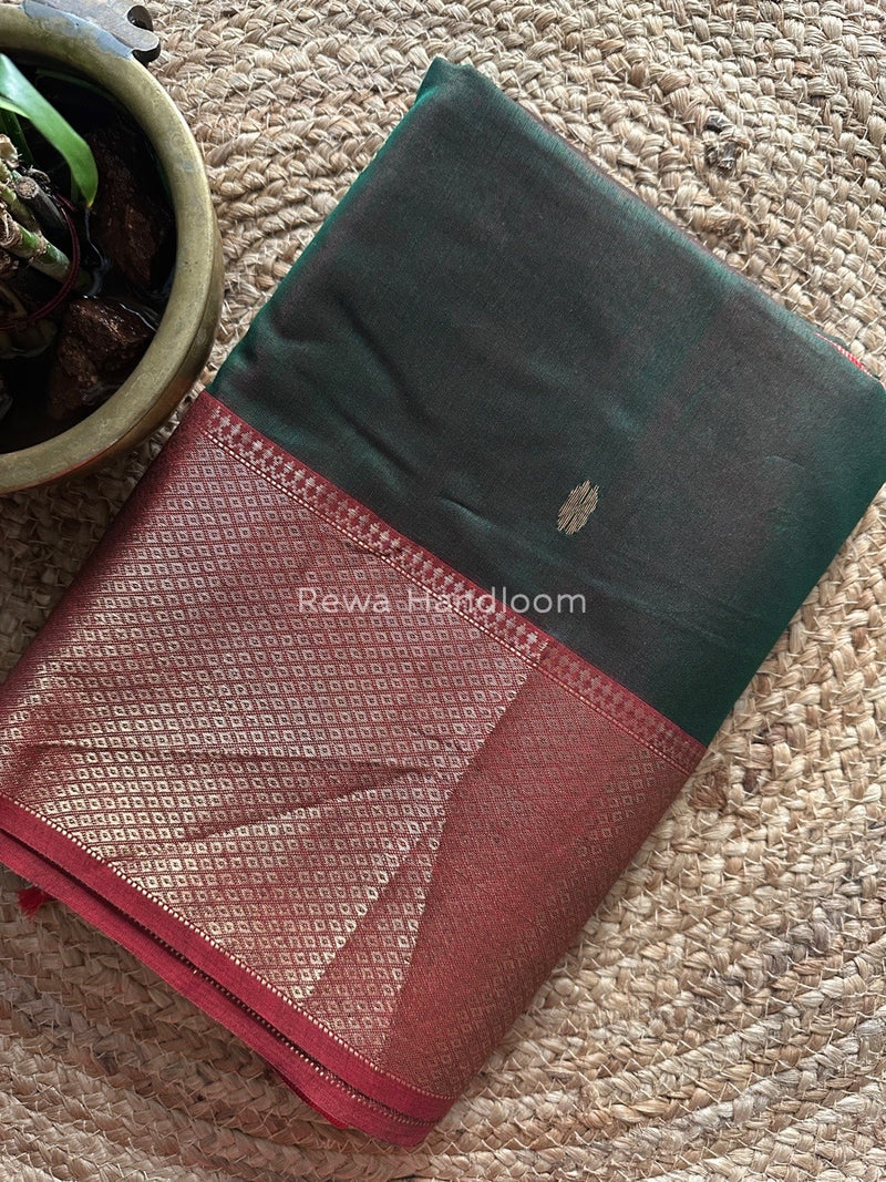 Maheshwari Dark Green Zari Skirt Butti Saree ZSB098