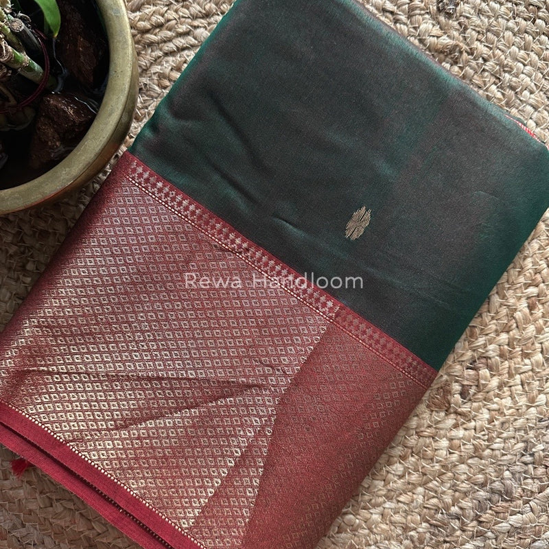 Maheshwari Dark Green Zari Skirt Butti Saree ZSB098