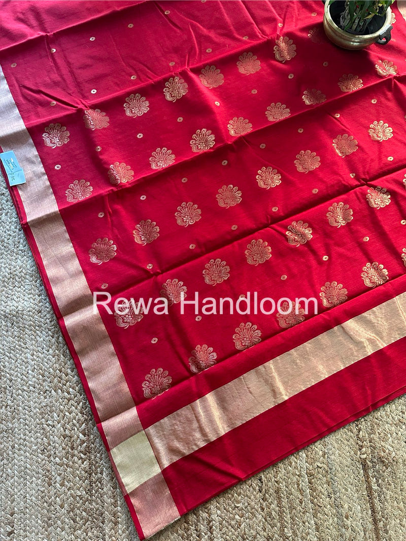 Red Chanderi Butta Silk Saree BSC025