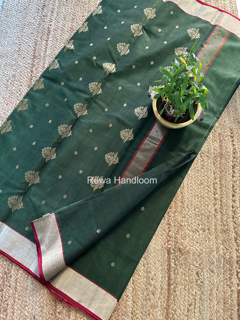 Green Chanderi Butta Silk Saree BSC023