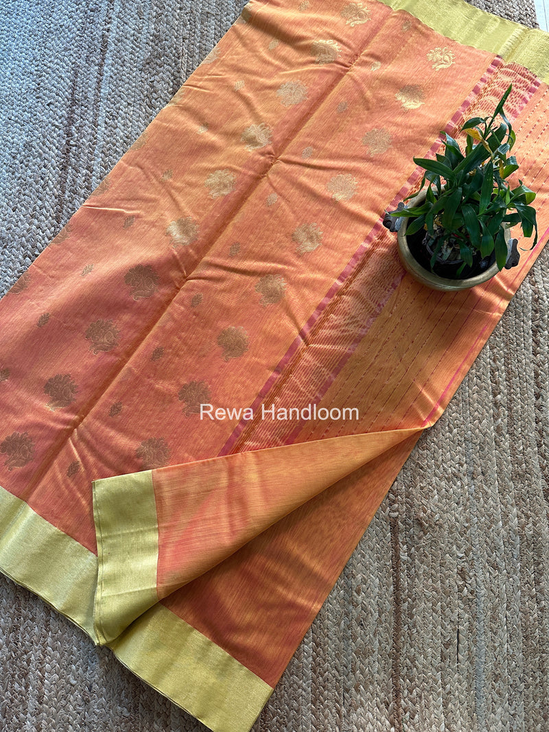 Golden Yellow Chanderi Butta Silk Saree BSC026