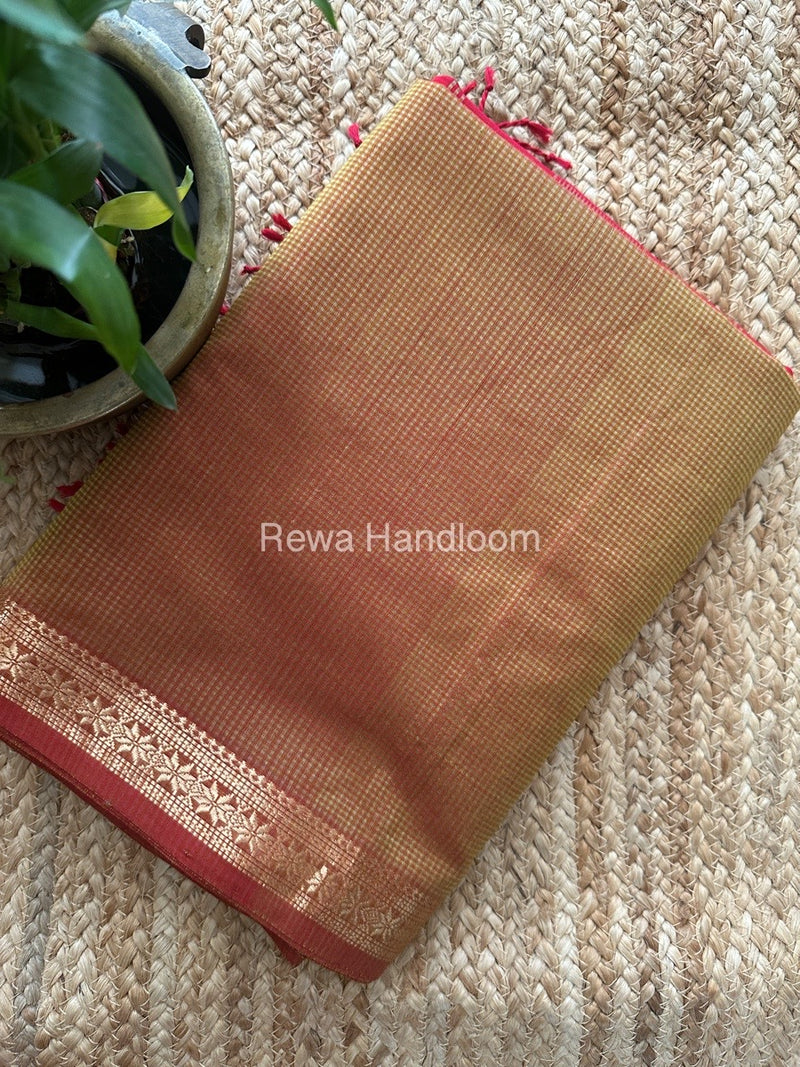 Maheshwari Golden Yellow Garbha Reshami Silk Saree GS234