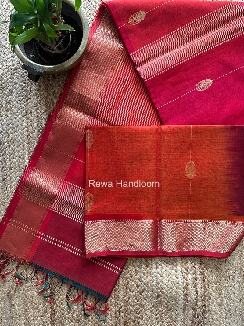 Maheshwari Carrot Red Shaded Butta Saree BLSS08
