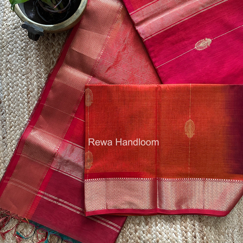 Maheshwari Carrot Red Shaded Butta Saree BLSS08
