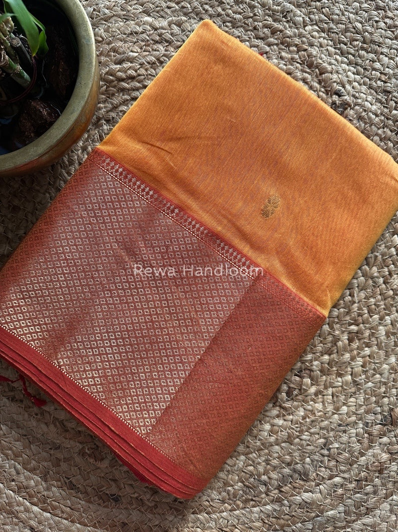Maheshwari Mustard Yellow Zari Skirt Butti Saree ZSB0105