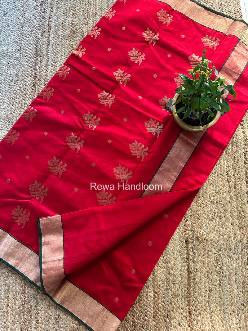 Red Chanderi Butta Silk Saree BSC020