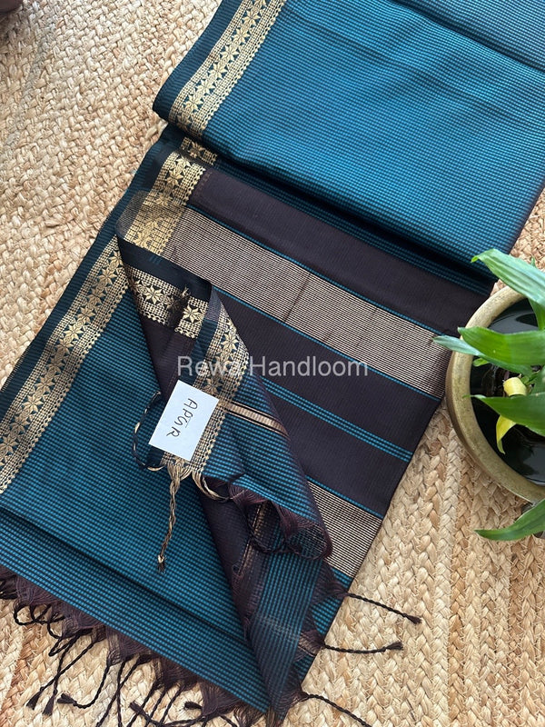 Maheshwari Dark Rama Green Garbha Reshami Silk Saree GS232