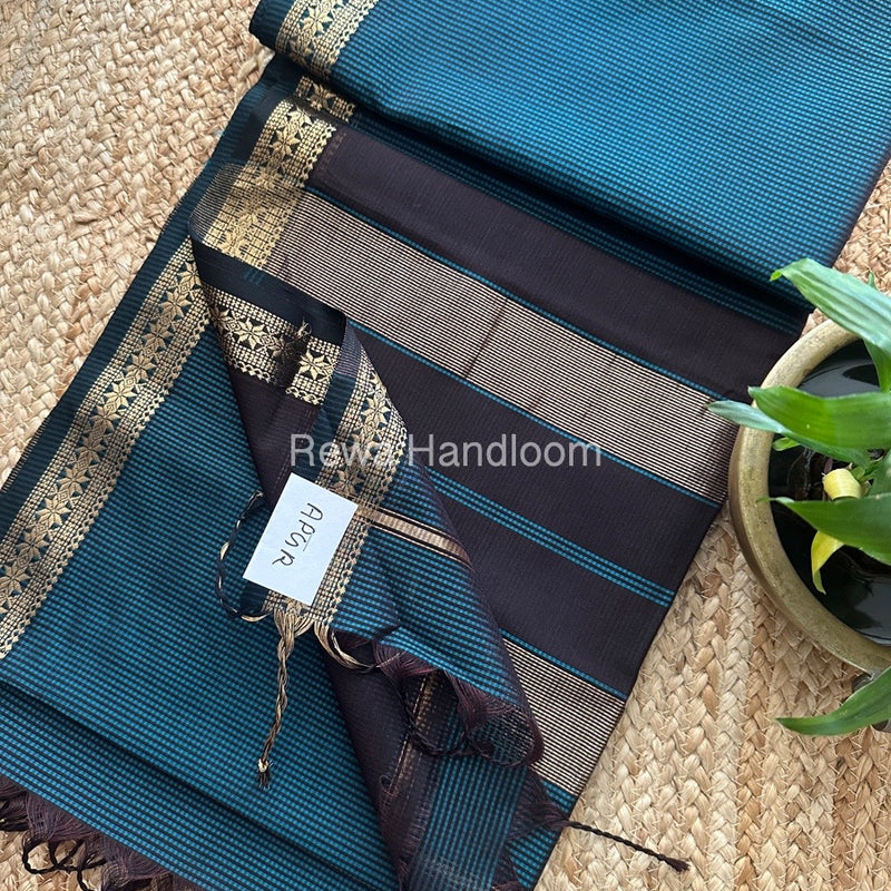 Maheshwari Dark Rama Green Garbha Reshami Silk Saree GS232