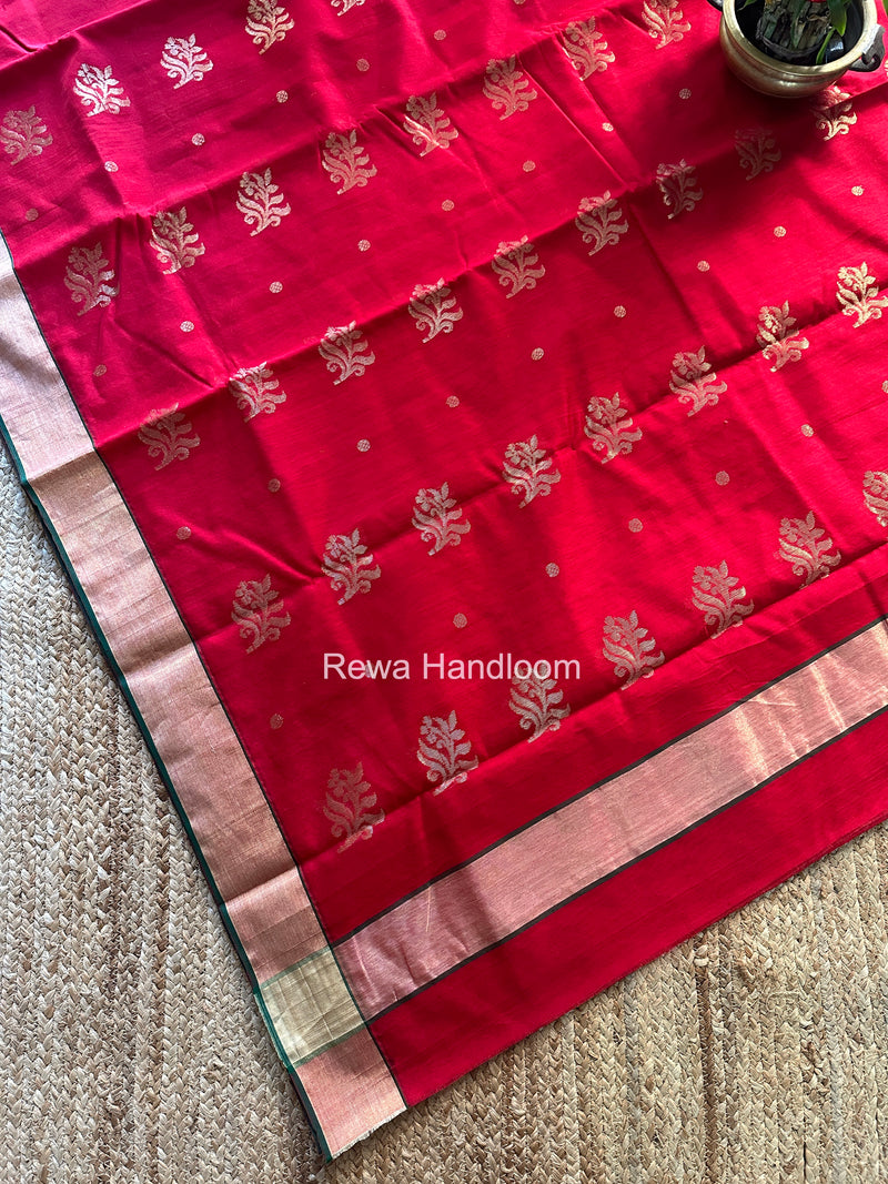 Red Chanderi Butta Silk Saree BSC020