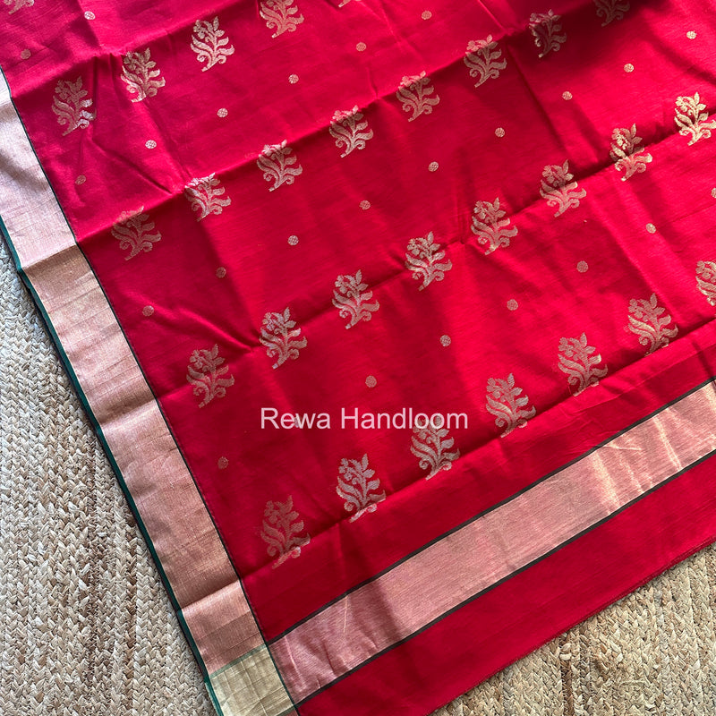 Red Chanderi Butta Silk Saree BSC020