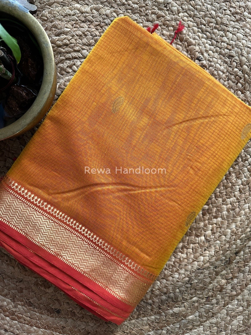 Maheshwari Golden Yellow Zari Butti Saree ZBB041