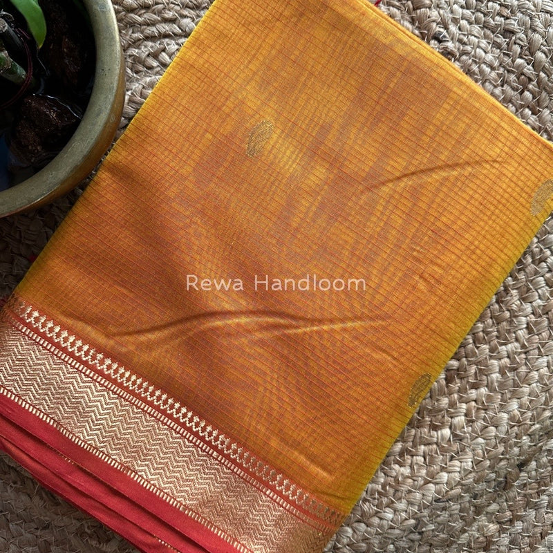 Maheshwari Golden Yellow Zari Butti Saree ZBB041