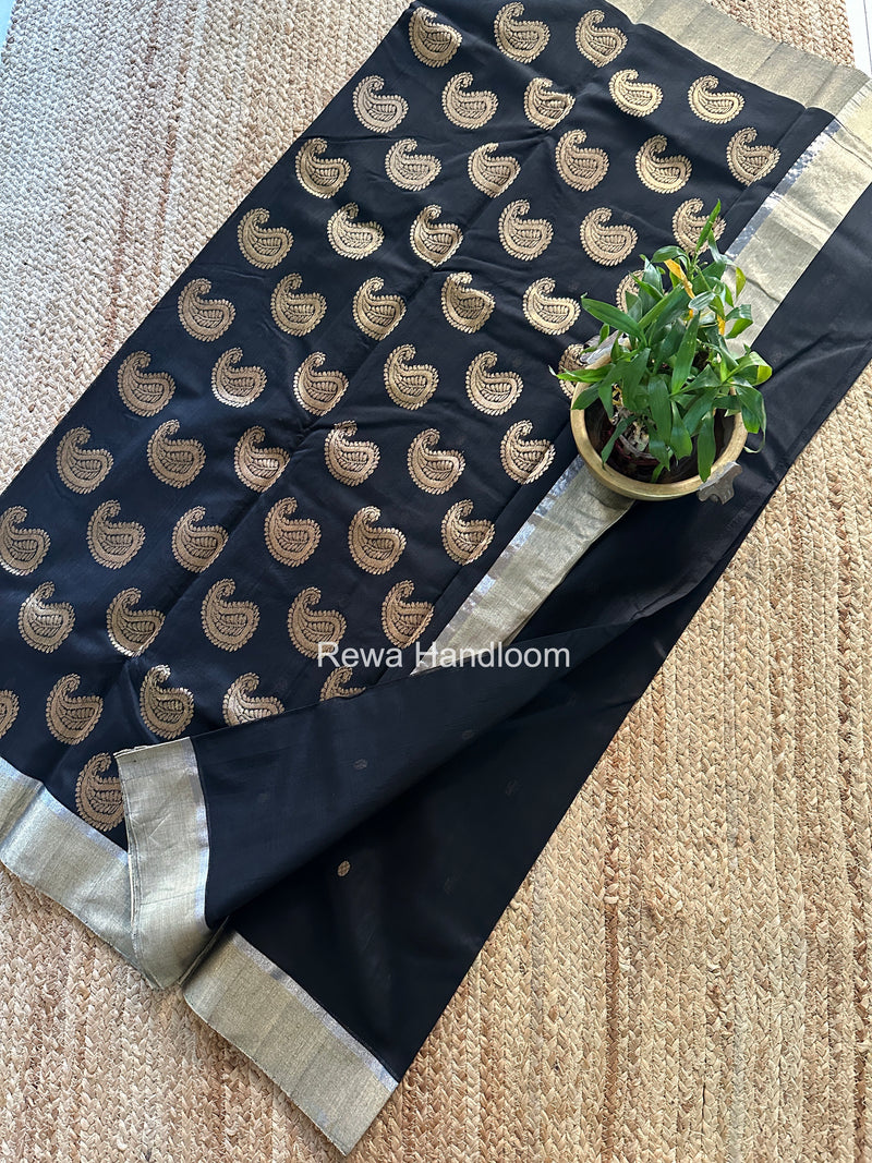 Black Chanderi Butta Silk Saree BSC021