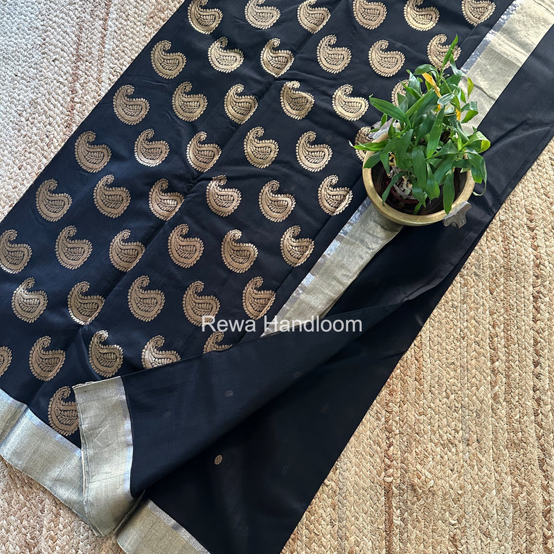 Black Chanderi Butta Silk Saree BSC021