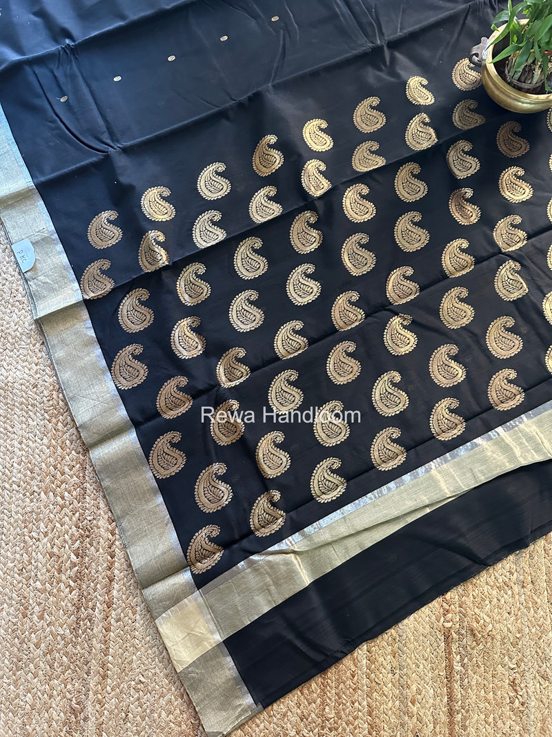 Black Chanderi Butta Silk Saree BSC021