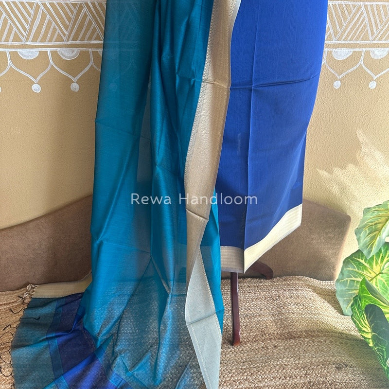 Maheshwari Royal Blue-Green Multicolour Dress Material RTP02