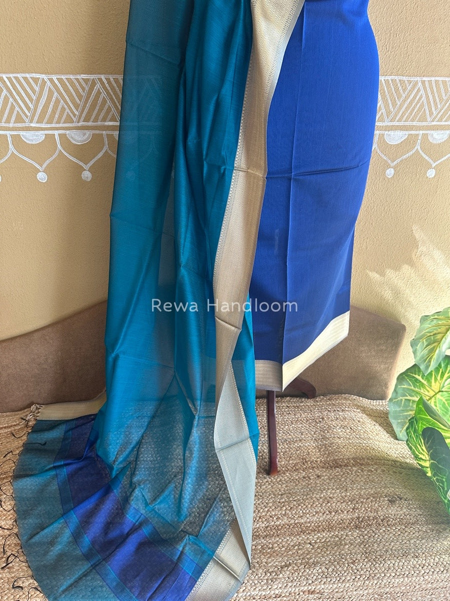 Maheshwari Royal Blue-Green Multicolour Dress Material RTP02