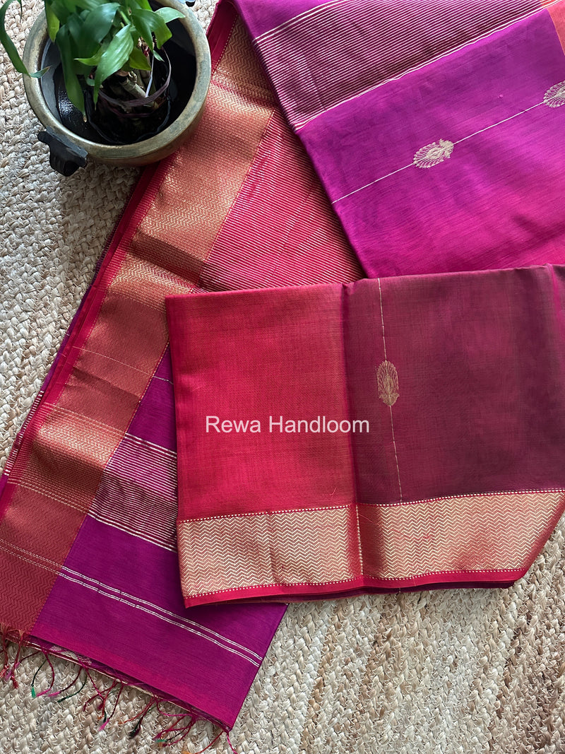 Maheshwari fuchsia Pink Shaded Butta Saree BLSS06