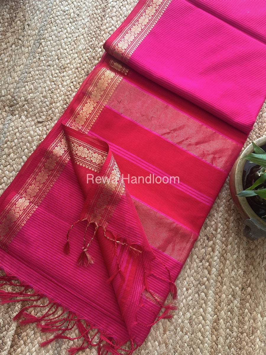 Maheshwari Rani Pink Garbha Reshami Silk Saree GS229 – Rewa Handloom