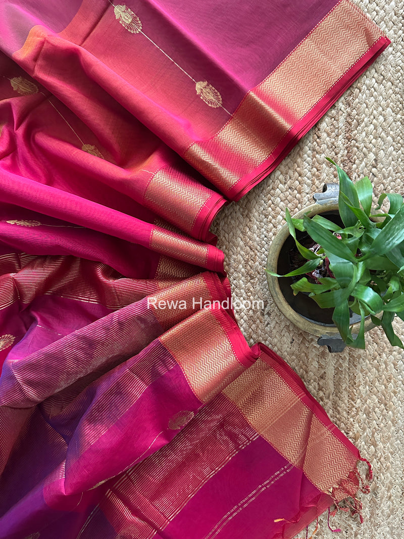 Maheshwari fuchsia Pink Shaded Butta Saree BLSS06