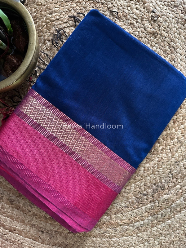Maheshwari Navy Blue Resham Thread Border Saree RTS038