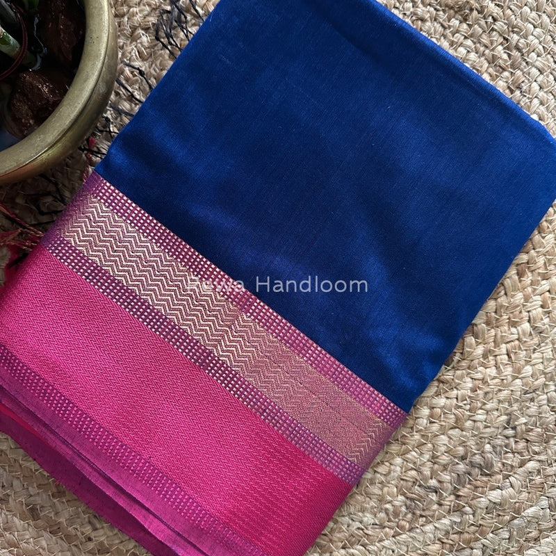 Maheshwari Navy Blue Resham Thread Border Saree RTS038
